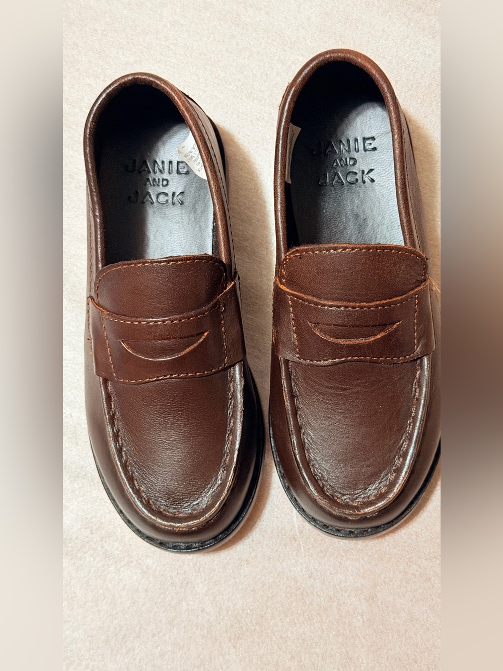 Janie and Jack Brown Leather Slip-On Penny Loafers